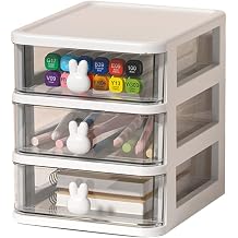Bunny Drawer, Bunny Drawer Organizer with Bunny Handle Large Capacity Drawer Organizer for Books, Pens, Office Supplies, and Small Accessories 3 drawer, White