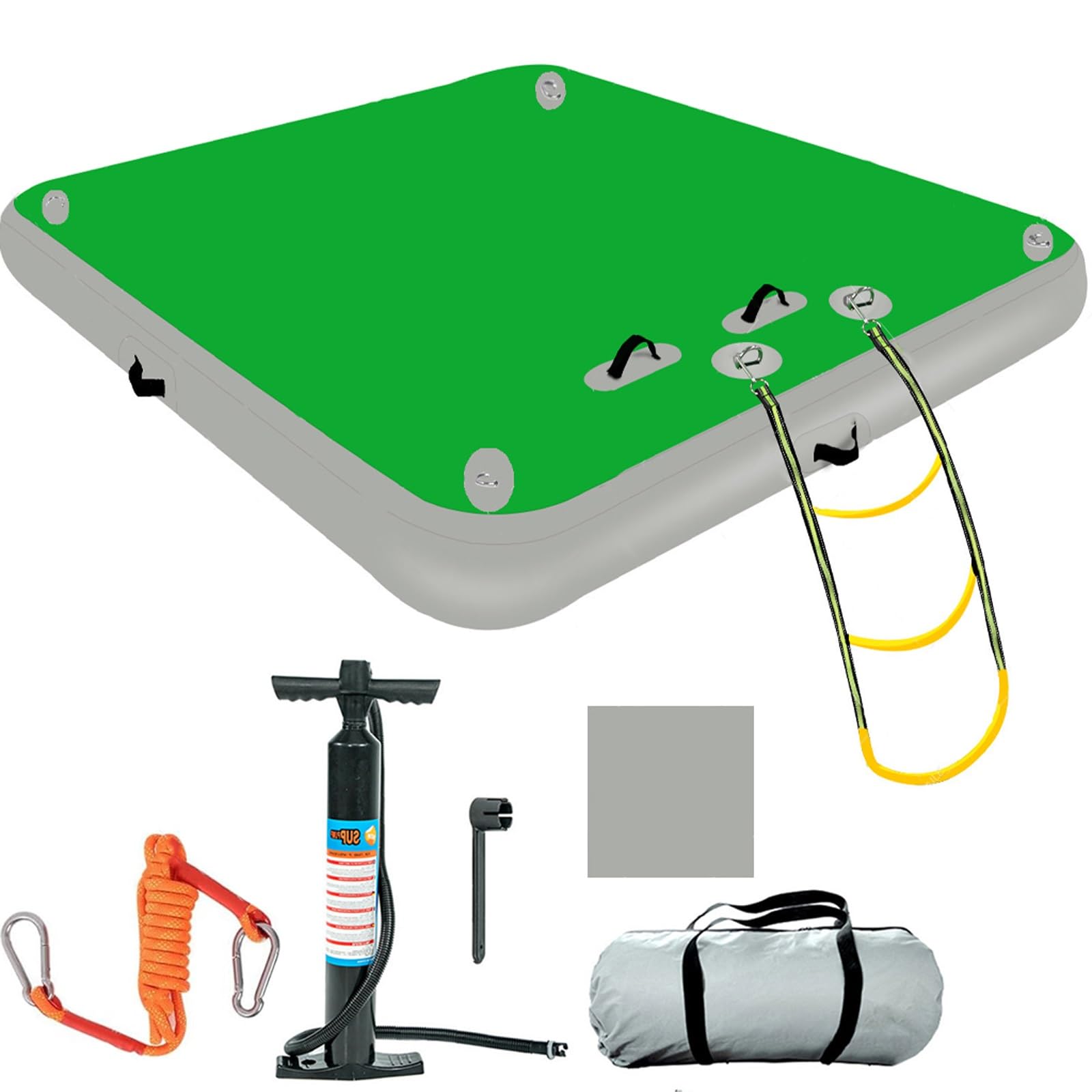 Aufblasbare schwimmende Dock-Matte mit Seilleiter, rutschfeste Oberfläche, inklusive Luftpumpe, Reparaturset, Tragetasche für Pool, See oder Meer