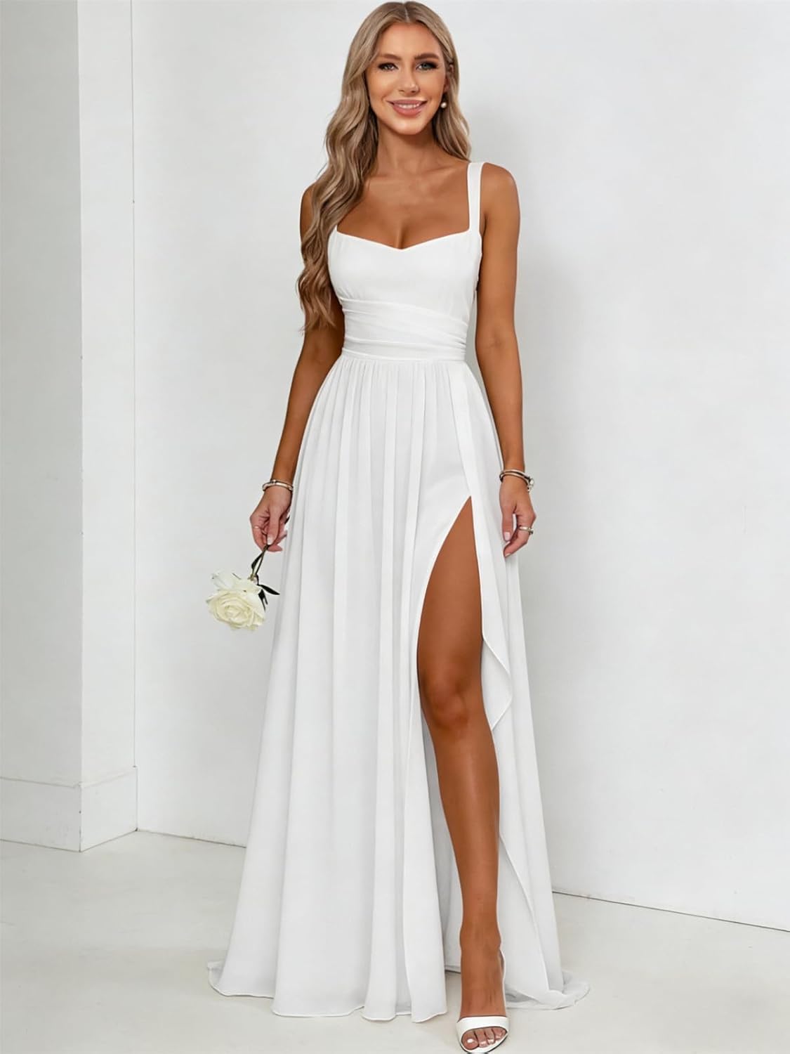 Bridesmaid Dresses Long Chiffon Ruffle Slit Pleated Evening Dresses for Women - Image 6