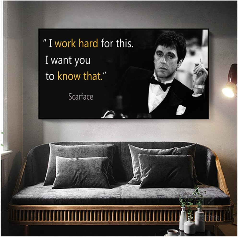Scarface Canvas Painting Poster Extraordinary Wall Art Print Tony Montana Portrait Wall Picture for Living Room -50x100cm No Frame