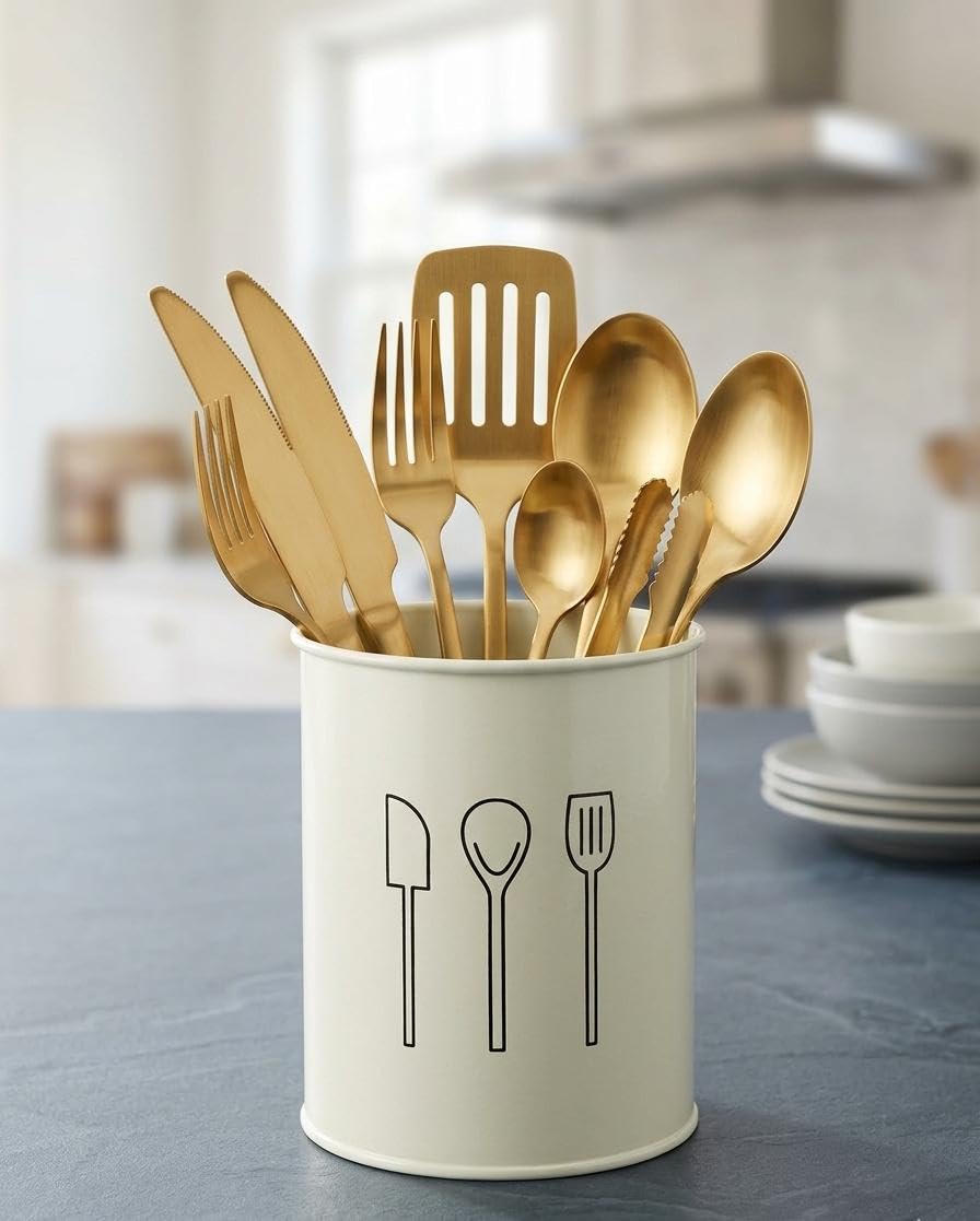 Metal Spatula & Ladle Stand | Cutlery Holder | Spoon, Knife, Fork, Chopstick Stand | Organizer Stand for Kitchen -5 inch.-image-29