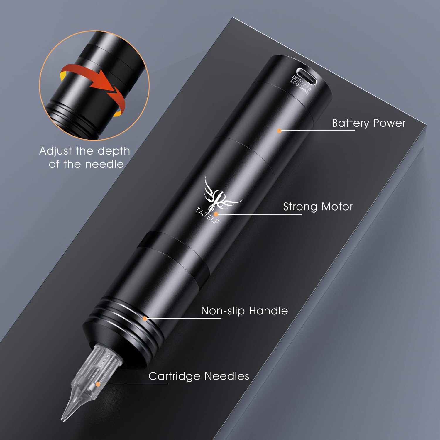 TATELF Set Completo de Máquina de Inalámbrica con 2 Baterías de 1500 mAh – Perfecto para Principiantes, Líneas Finas y Artistas Profesionales – Incluye 20 Agujas Estériles y 10 Botellas de Tinta
