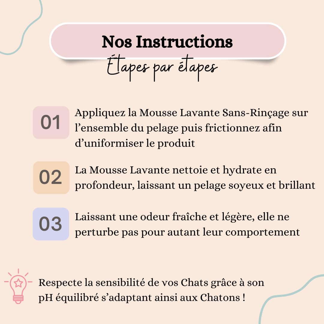 Shampoing à Sec sans rinçage, Mousse lavante sans rinçage Naturelle et Végétale Chats & Chatons, Peaux Sensibles. Nettoie & Hydrate. Eau de Lavande Bio & extrait d’Aloe Vera Bio. 100% Français.