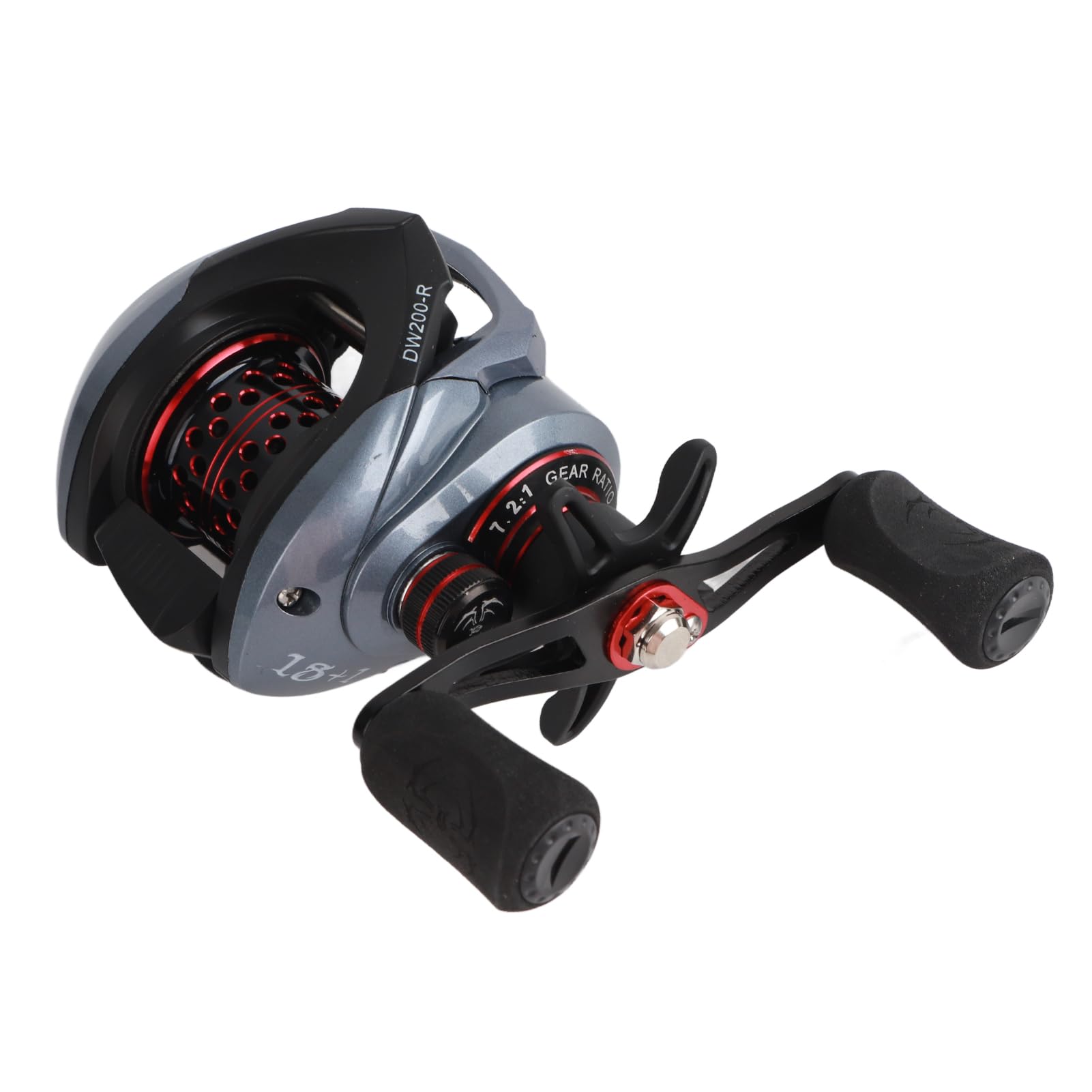 DW200 Carrete de cebo de metal con microcopa 7,2: 1 relación de transmisión 18 + 1 BB doble sistema de freno carrete para toda la pesca de agua rojo 283 g (mano derecha)