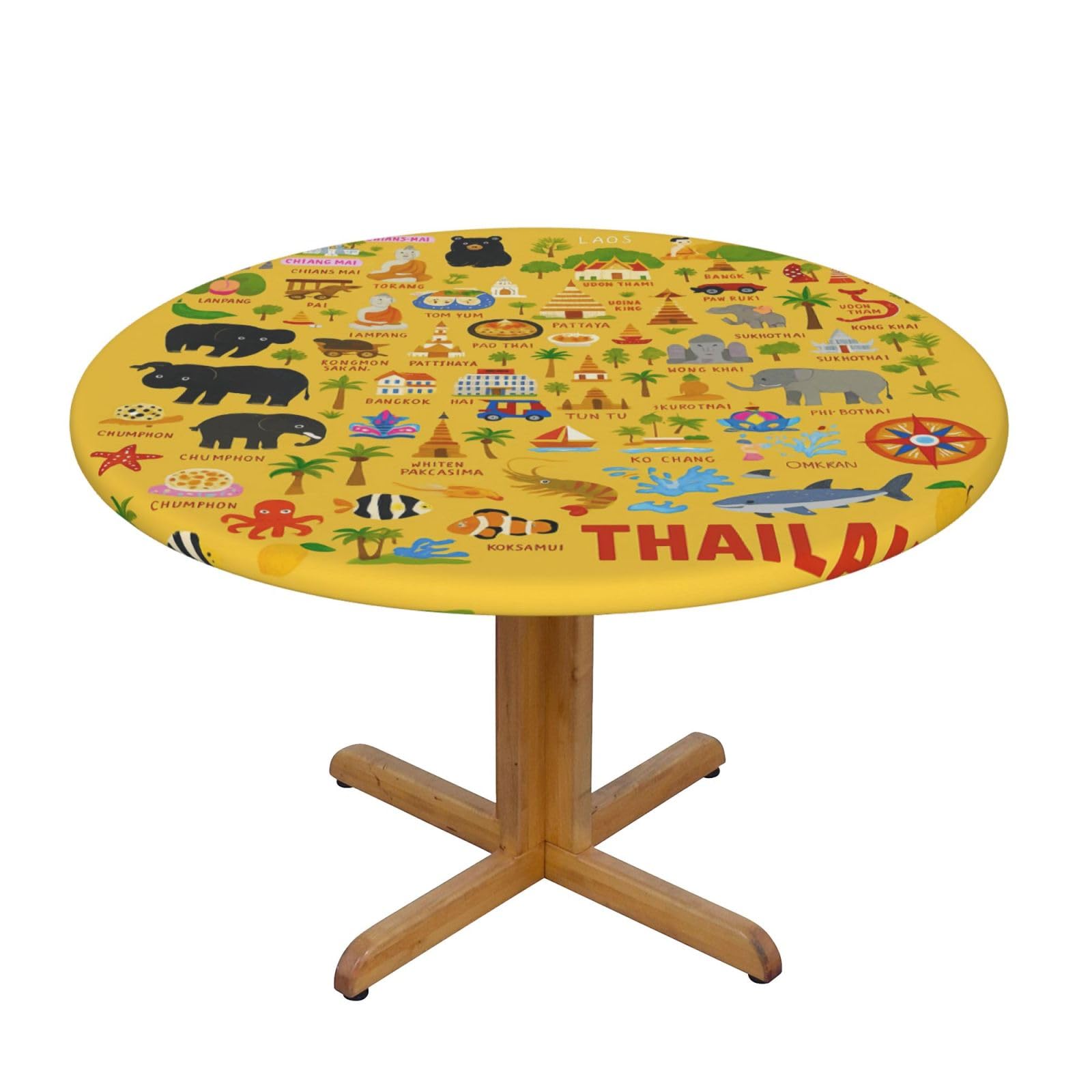 Thailand Map With Icons Print Oxford Wipeable Tablecloth Oil-Resistant Outdoor Table Cover Reusable Birthday Table Protector