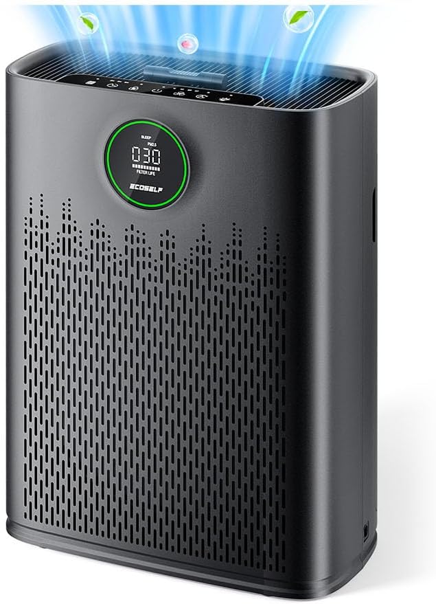 Air Purifiers for Home Large Room, Cover Up to 2400 Ft² with True HEPA Filter, Smart Mode, PM2.5 Air Quality Display, 22dB Sleep Mode, Aromatherapy with 2X-Purification & 360°Air Outlet, HAP603, Black