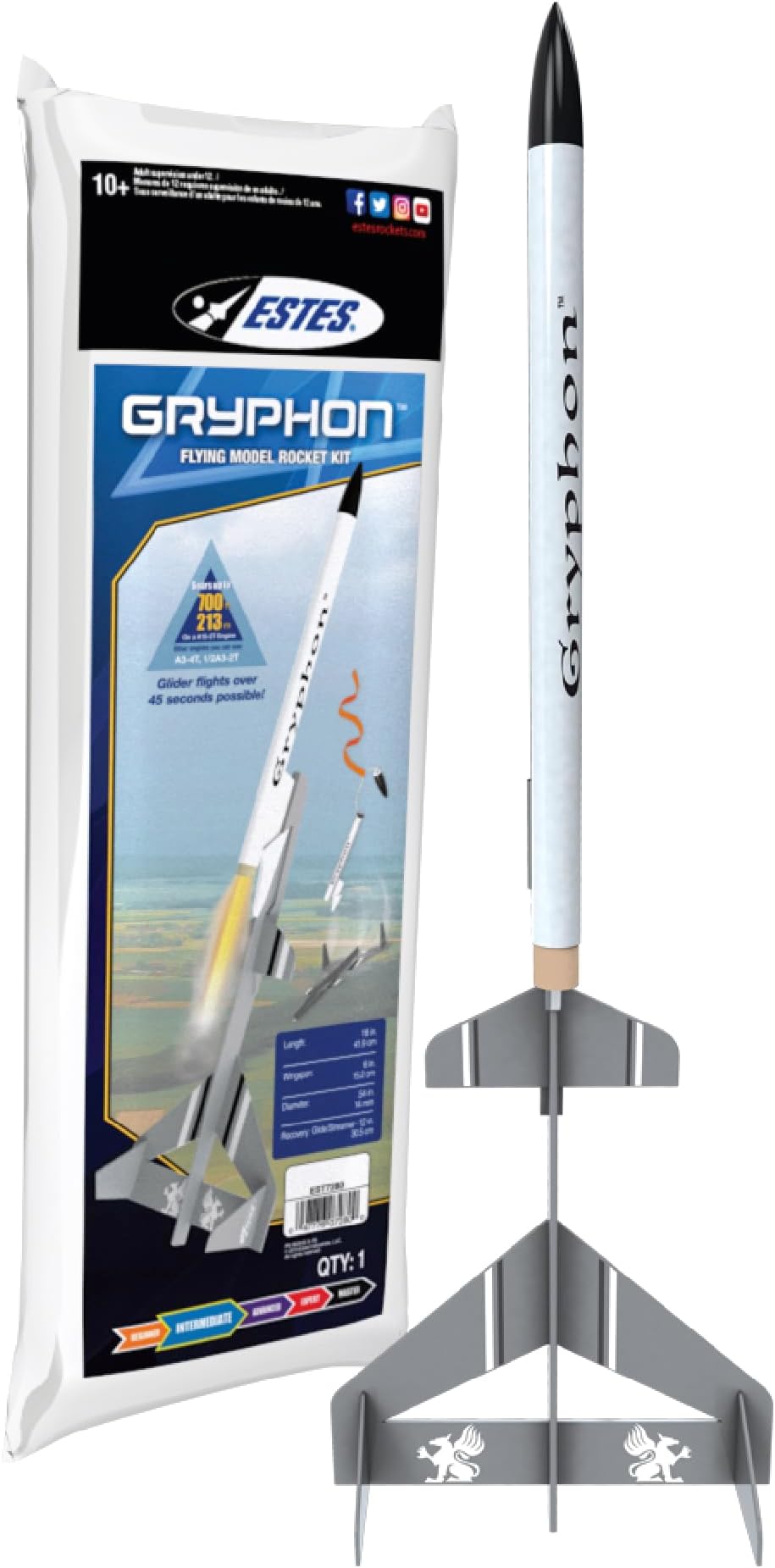 7280 Gryphon Rocket-Building Kit, Intermediate Flying-Rocket-Model Kit for Ages 10+