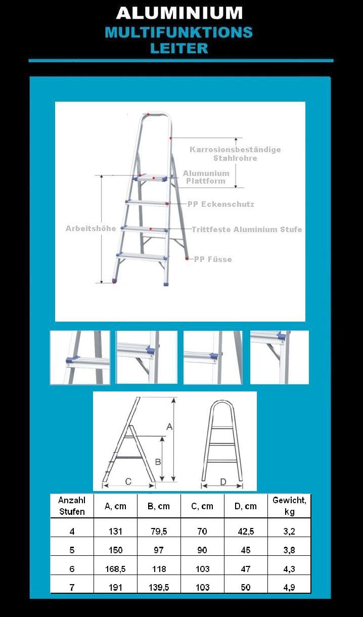 Aluminiowa drabina domowa z 4 stopniami, wielofunkcyjna drabina wielofunkcyjna, wielofunkcyjna