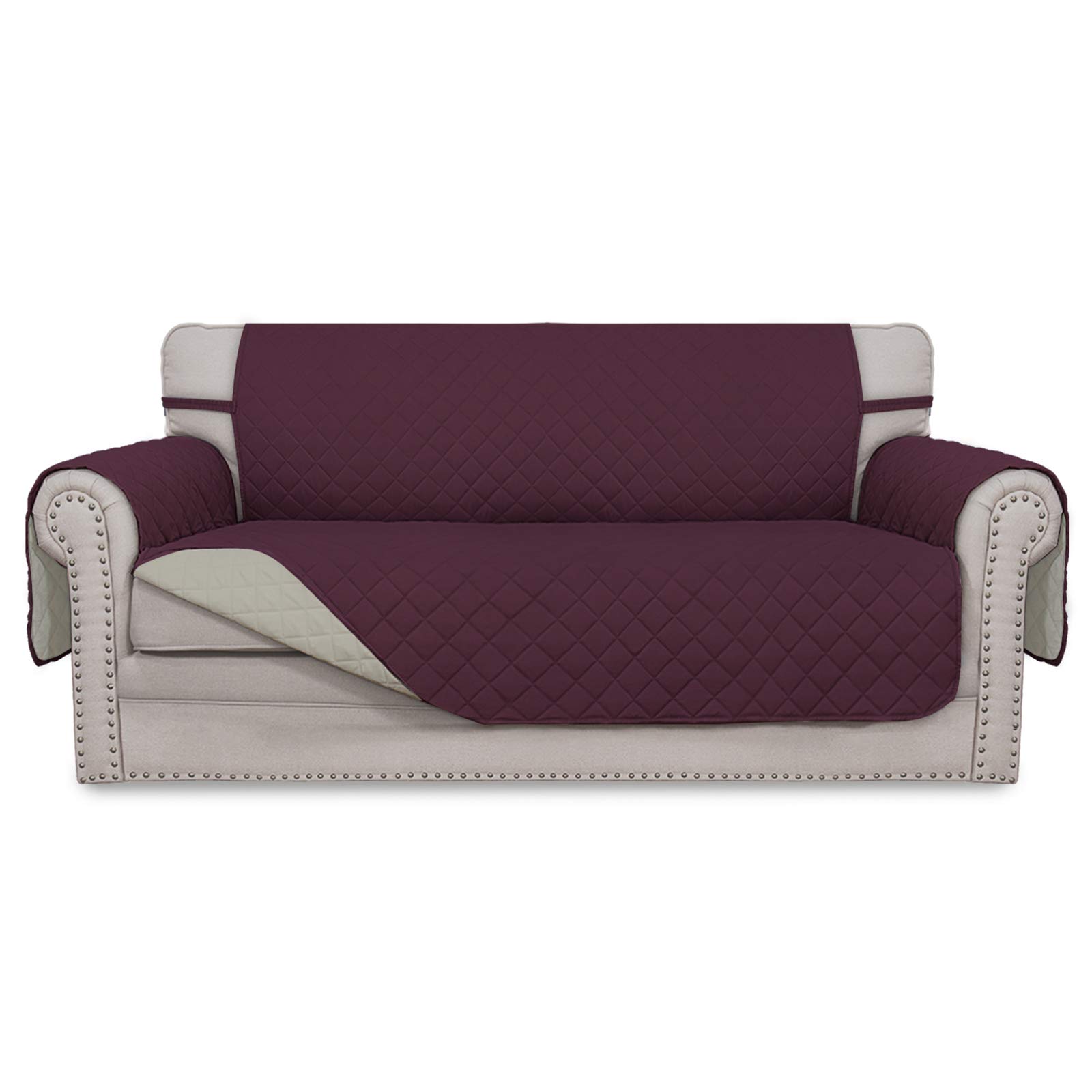 Easy-Going Reversible Couch Cover, 2 Cushion Sofa, Wine/Beige