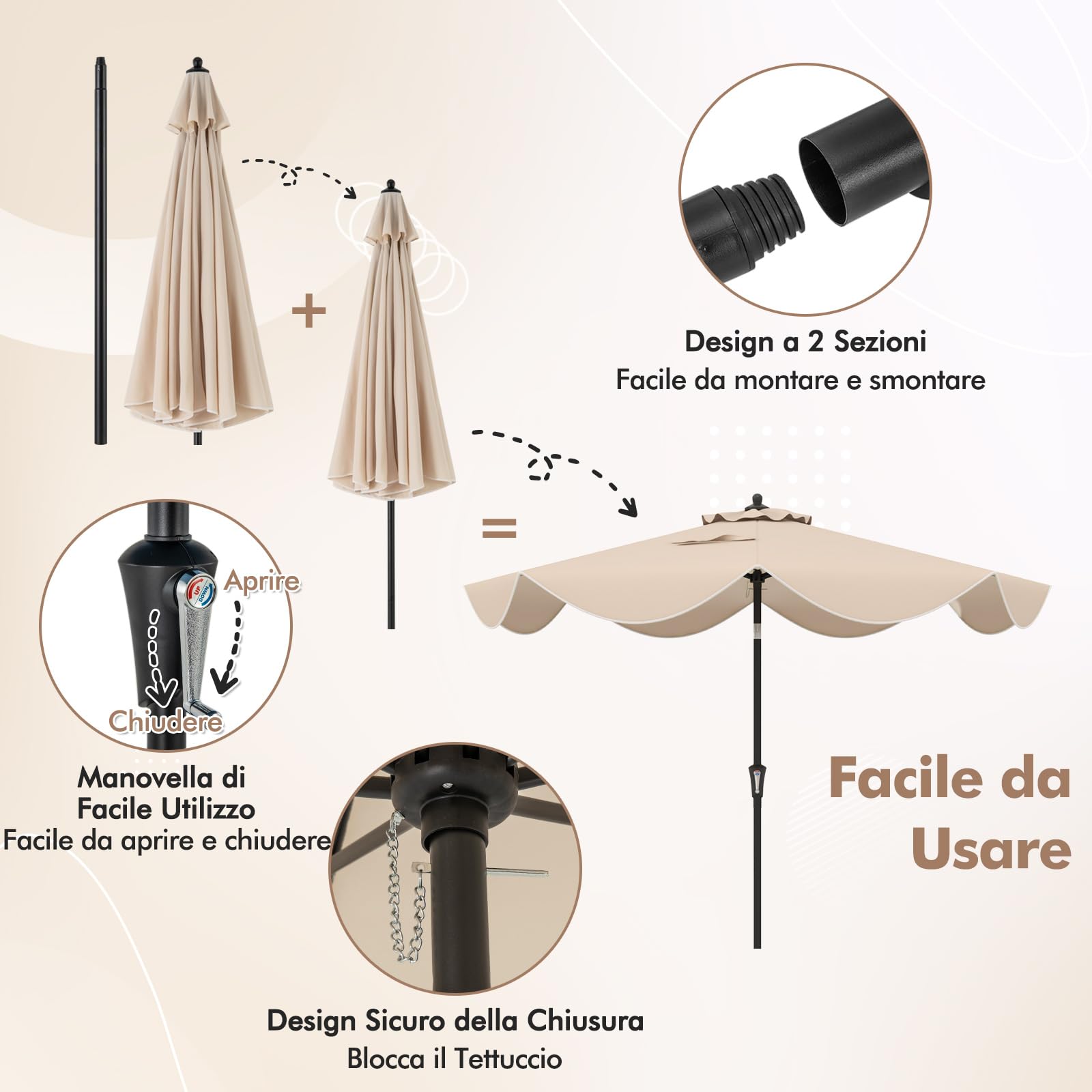 Ombrellone Da Giardino Inclinabile Con Luci LED Ombrellone Con Palo Centrale Da Esterno Parasole Da Giardino 2 7m Con Pannello Solare E 32 Led Installati Verde