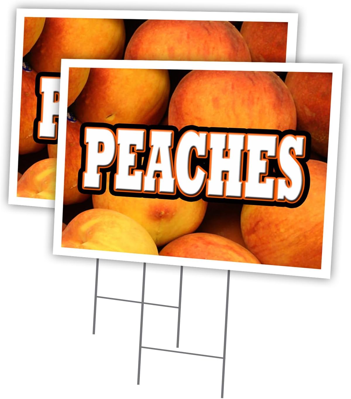 PEACHES 2 Pack Of 12" x 16" Yard Sign & Stake | Advertise Your Business | Stake Included Image On Both Sides | Made in The USA