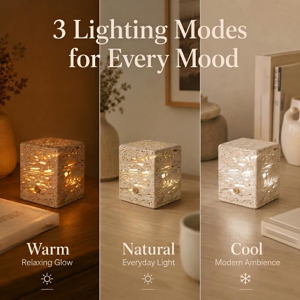 Lampe à effet marbre avec 3 modes d’éclairage, rechargeable