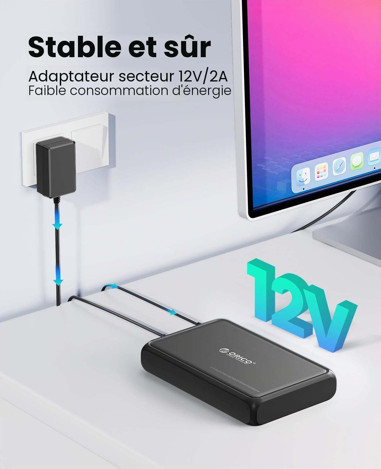 ORICO USB C Boîtier Disque Dur 3,5 Pouces Externe USB 3.0 vers SATA Disque Dur 3,5 2,5 Pouces HDD SSD Supporte UASP 5Gbps jusqu'à 20 to, Alimentation 12V / 2A Inclus (Métal + ABS-Noir-DDL35C3)