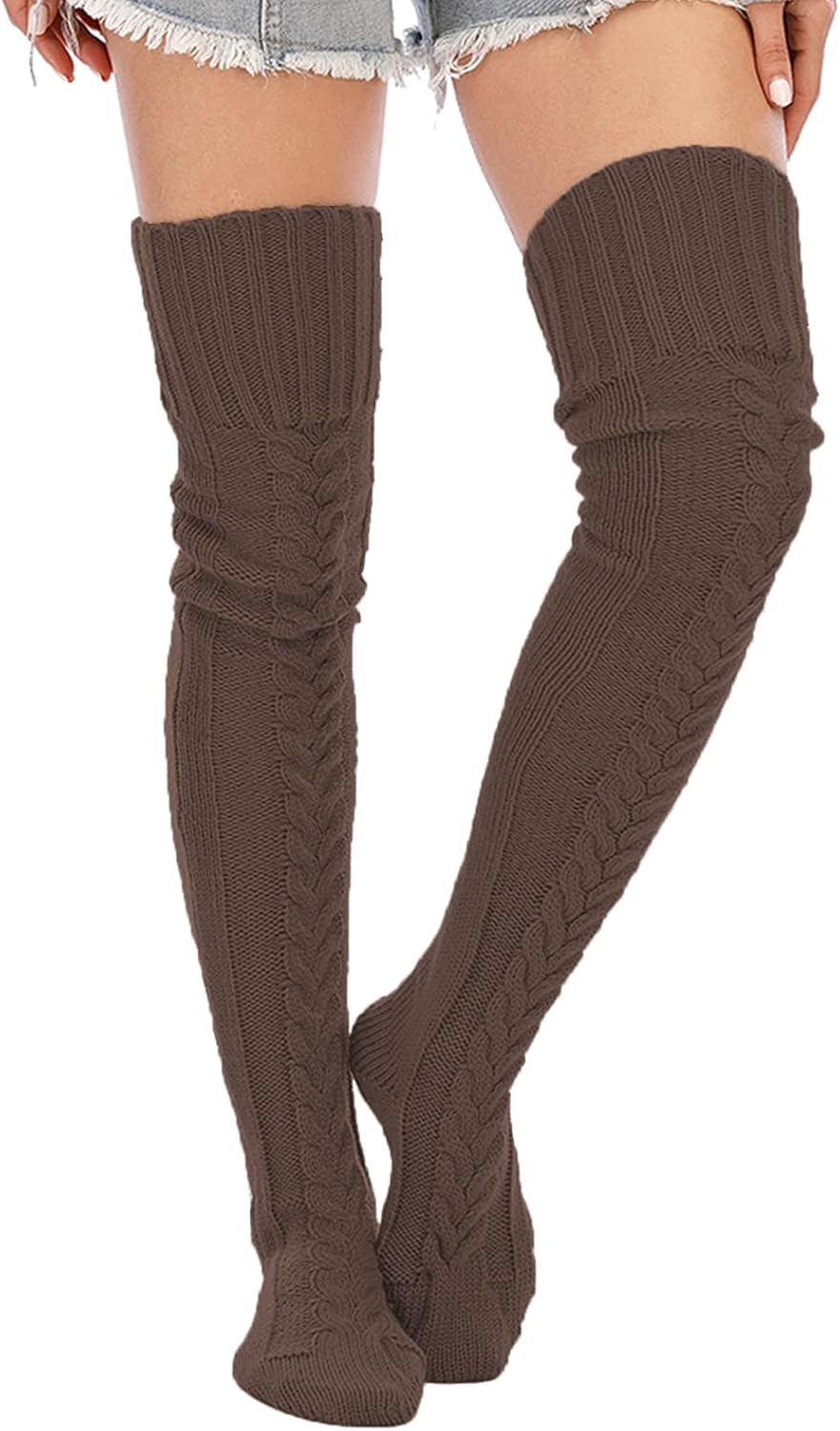 Leoparts Women's Cable Knitted Thigh High Boot Socks Extra Long Winter Stockings Over Knee Leg Warmers - Image 2