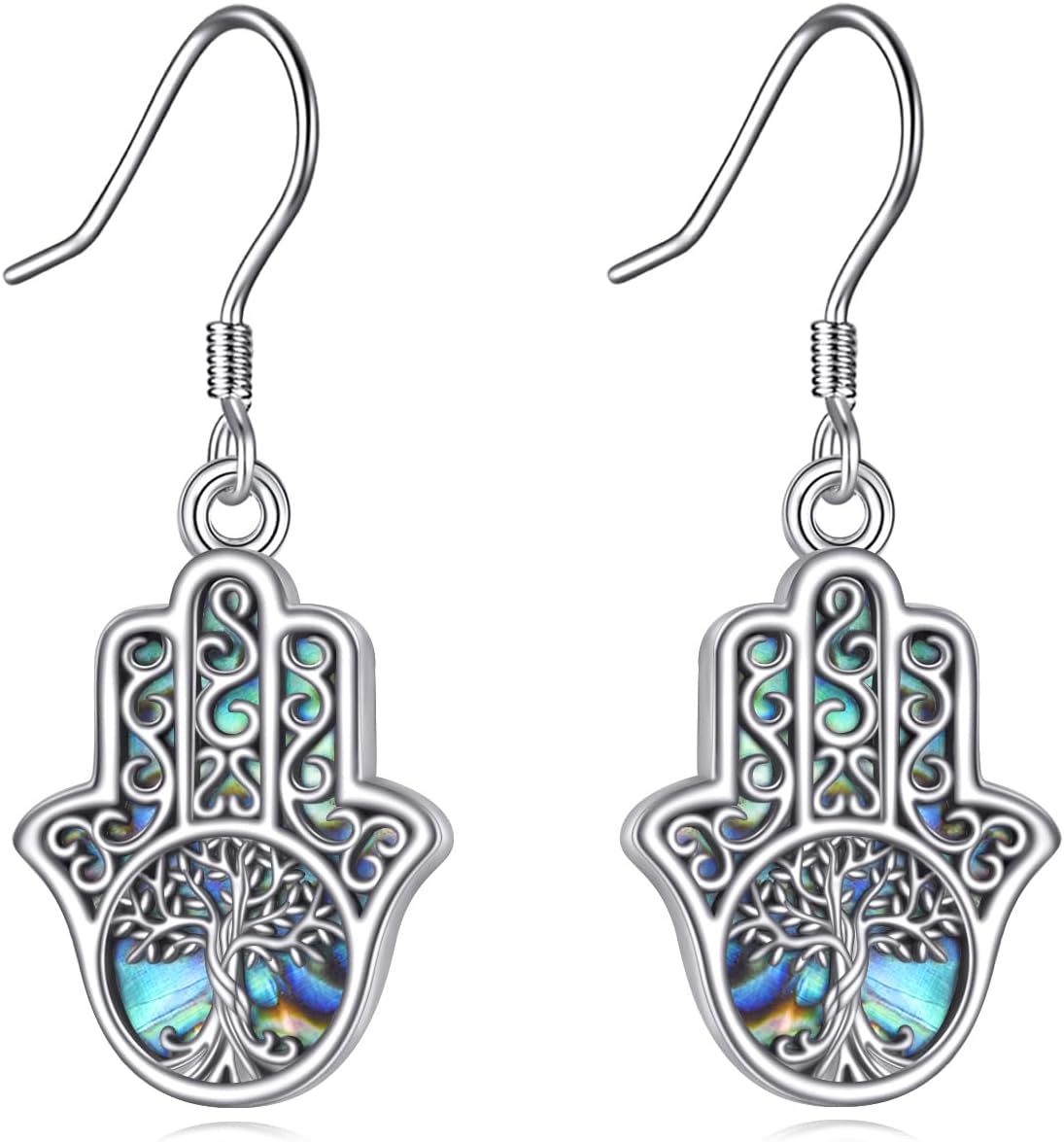 URONE Hamsa Hand Earrings 925 Sterling Silver Hand of Fatima Earrings Dangle Hamsa Jewelry Gift for Women