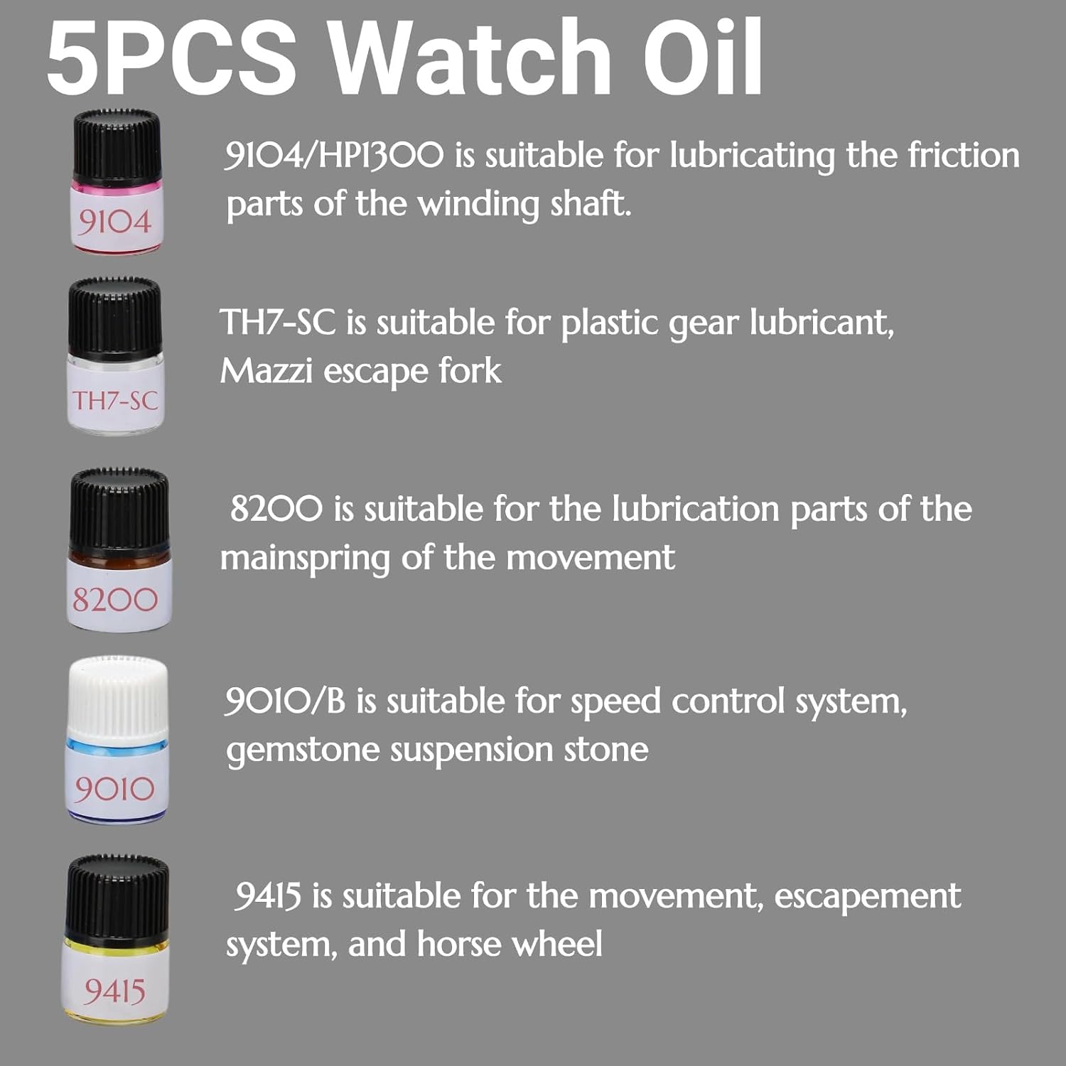 5PCS Watch Oil Kit Synthetic Lubricating Oil, Smooth Repair Tool for Watchmaker Workers, Lubricant Watchmaker Tools for All Watch Movements, Watch Repair Tools & Kits