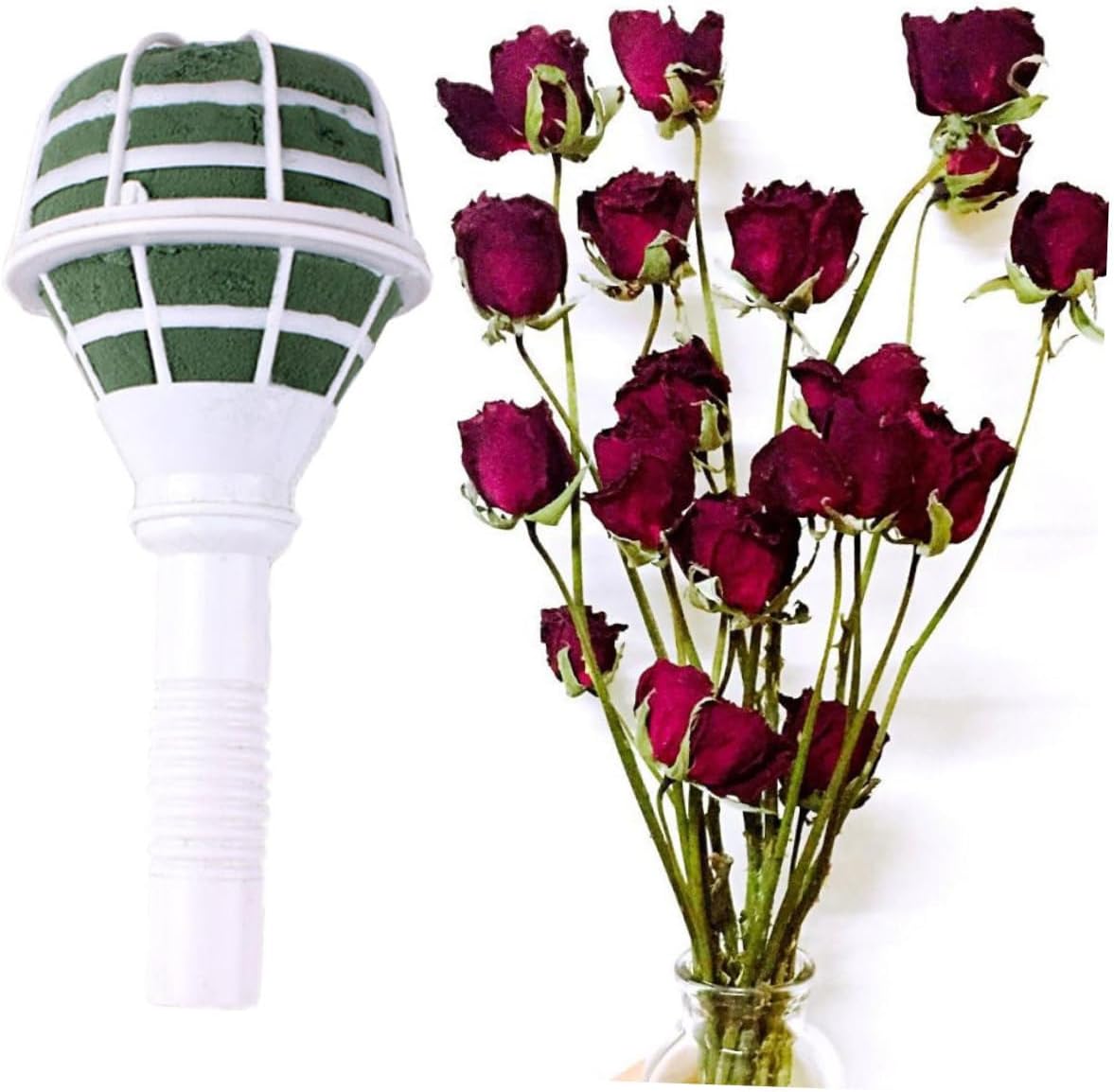 NUOBESTY 8pcs Floral Handle Bouquet Holders Green Mud White Cover Wedding Decoration Bases for Floral Arrangements Water-Absorbent Support for Fresh Artificial Flowers