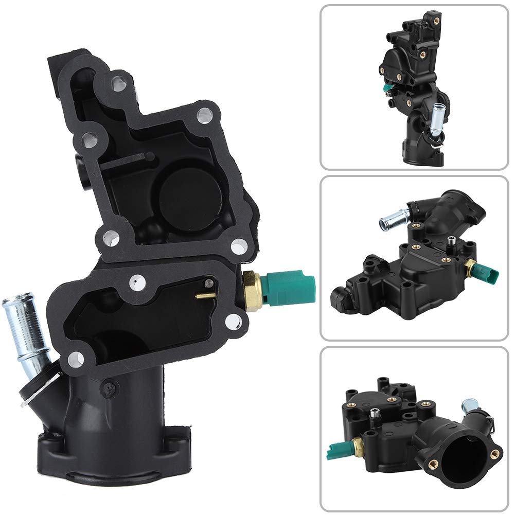 Qii lu termostato, alloggiamento termostato in plastica + metallo con sensore liquido di raffreddamento nero 9654775080 per C2 C3