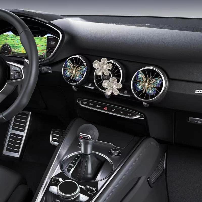 Image of Bling Butterfly Air Vent Clips,4Pcs Blue Crystal Daisy Car Air Fresheners Vent Clips Car Diffuser Vent Clip Rhinestone Diamond Flower Decoration Bling Cars Accessories for Women ，Interior Accessories