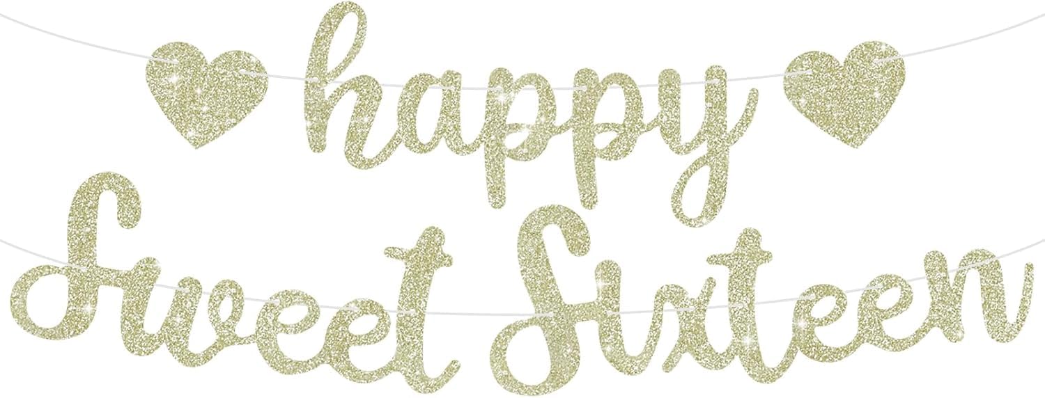 TONIFUL Champagne Gold Glitter Happy Sweet 16 Banner Birthday for Women