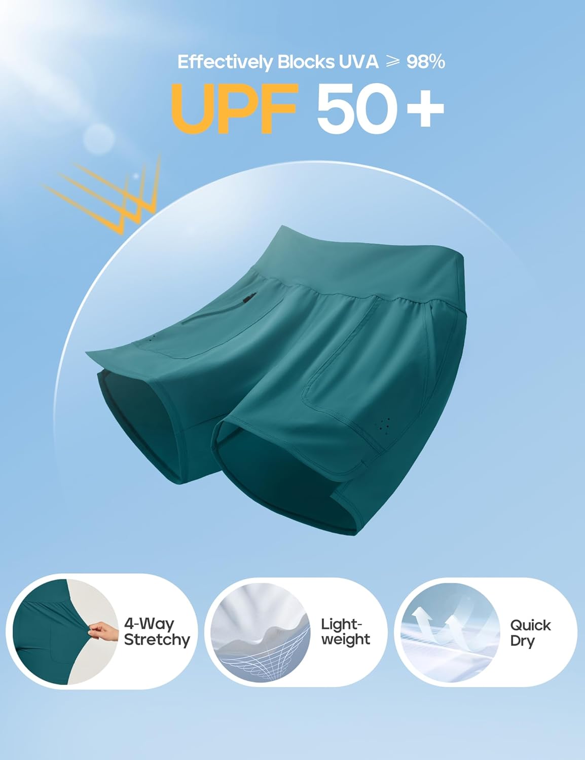 Heathyoga 5" Swim Board Shorts Women Strechy High Waisted Bathing Suits Bottoms Quick Dry UPF 50+ Beach Shorts with Liner - Image 3