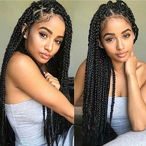 24Inch Long Box Braids Crochet Braids Hand Made Braiding Hair Black Color Synthetic Jumpo Box Braids Woman Girls' Brading Hair Extensions 7Packs(24inch, 1B)