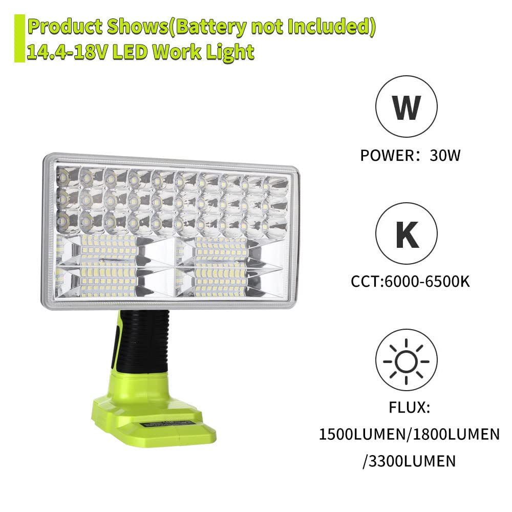 Lampada da lavoro a LED senza fili, torcia portatile da esterno, 30 W, 3300 lm, proiettore e proiettore di inondazione, compatibile con Ryobi ONE+ 14,4 V-18 V, agli ioni di litio Ni-Cd Ni-Mh