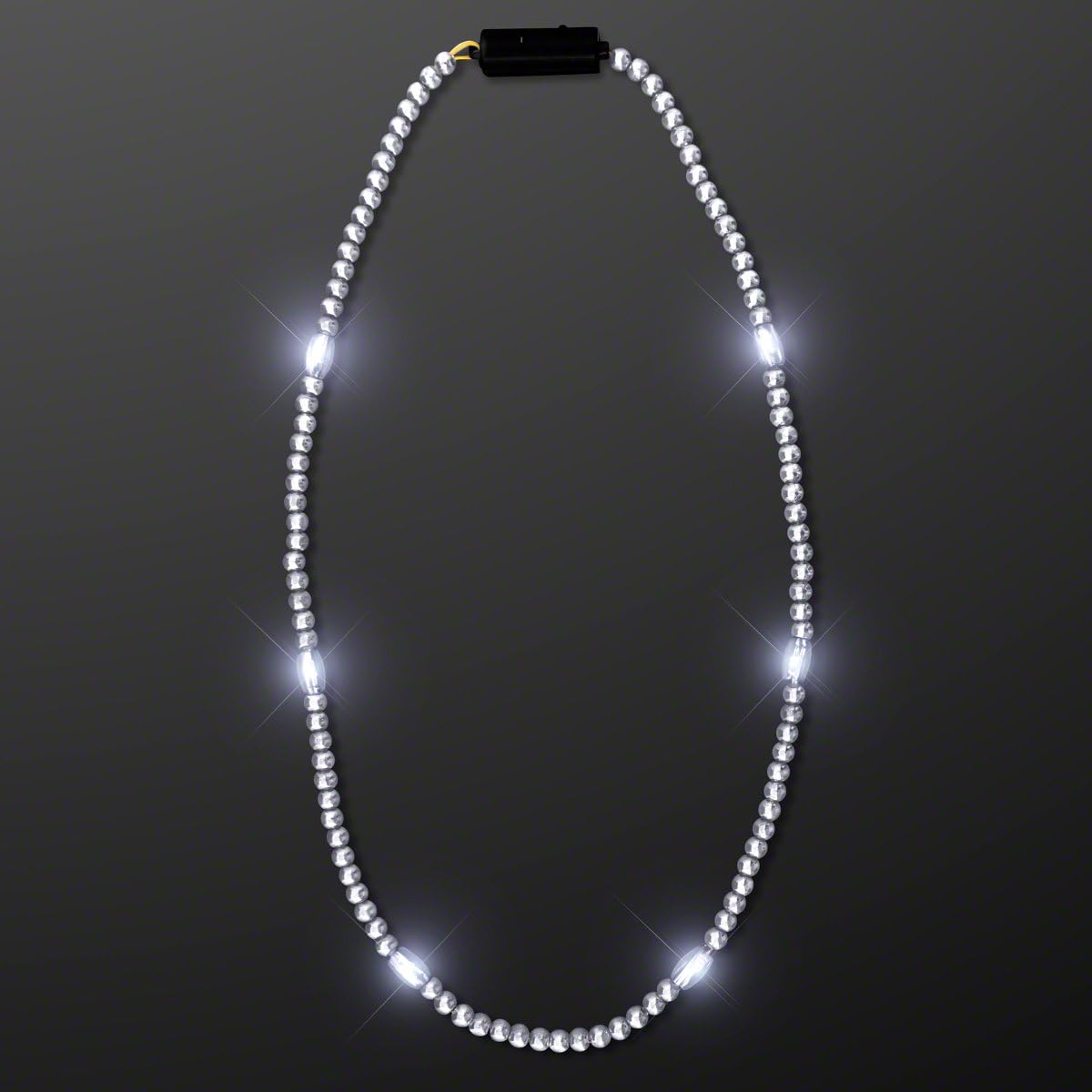 FlashingBlinkyLights Silver Light Up LED Mardi Gras Bead Necklaces (Set of 12)