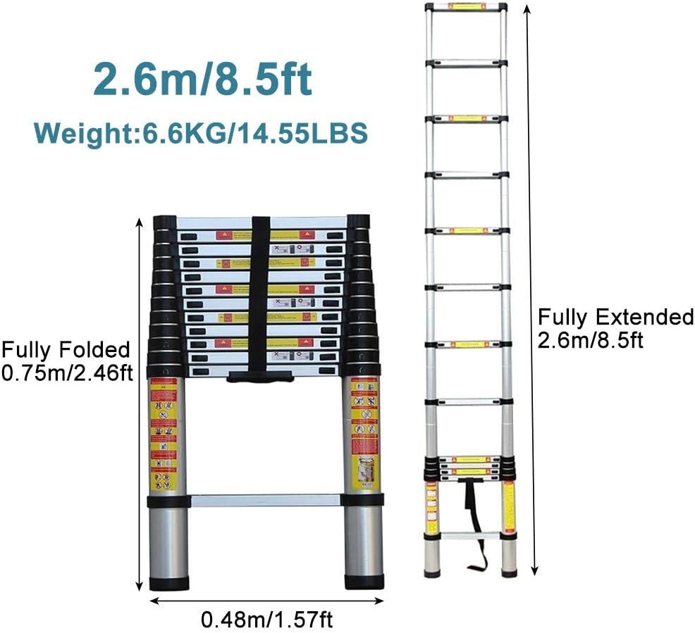 Telescoping Ladder 1.4m/2m/2.6m/2.9m/3.2m/3.8m/4.1m/4.4m/4.6m/5.0m/5.4m/5.8m/6.2m Extension Telescopic Ladders for MultiUse Home Attic & RV Work (Size : 1.4m/4.5ft) Interesting LIF Star of L