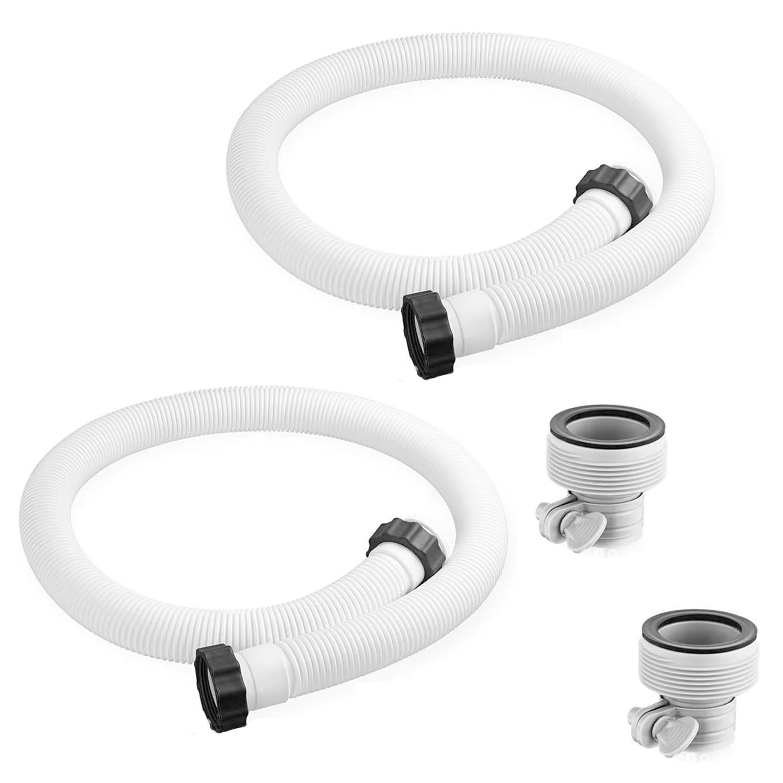 Lot de 2 tuyaux de piscine 38 mm, 150 cm, blanc, avec 2 adaptateurs B, tuyau pour pompe INTEX résistant aux UV et à l'eau chlorée