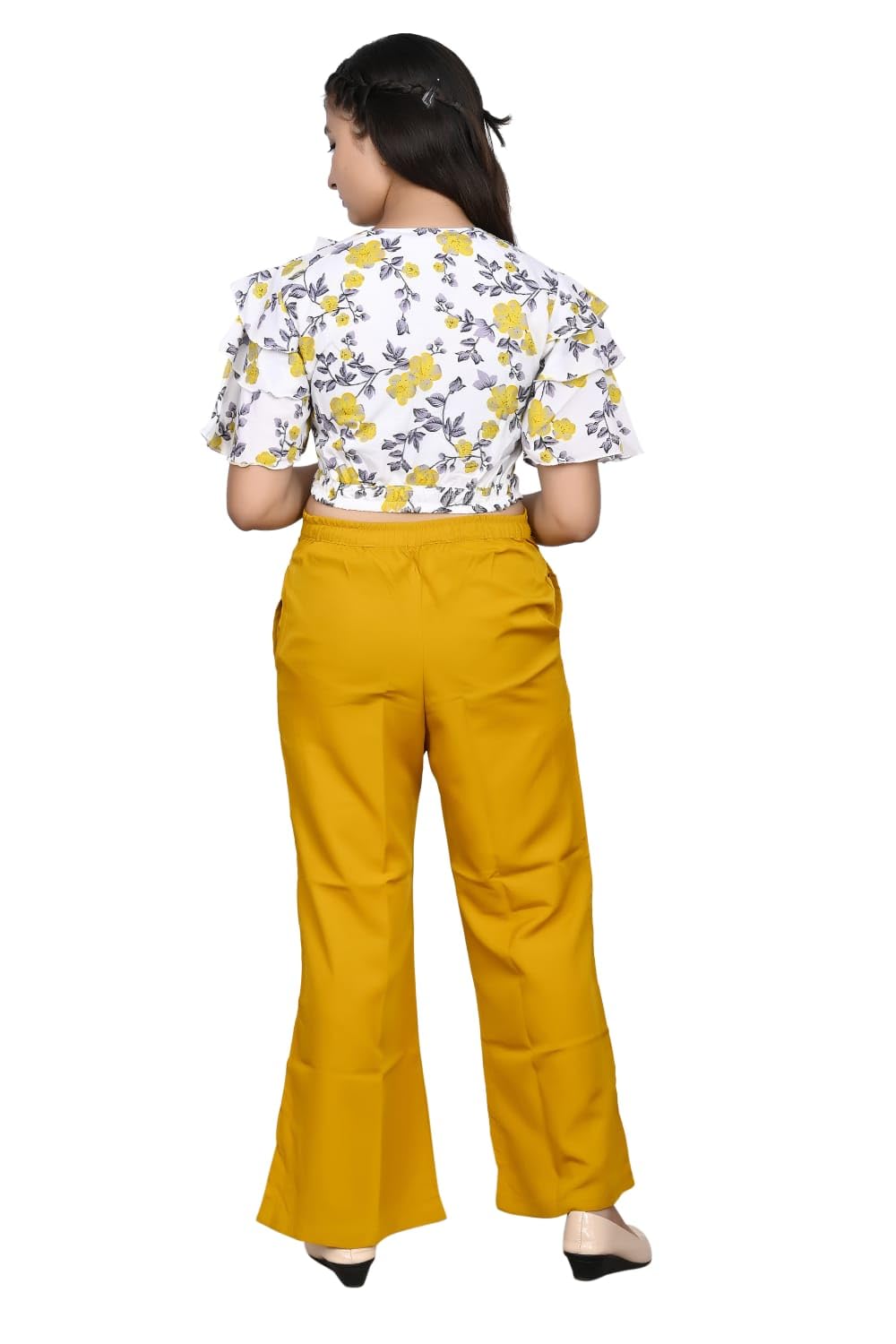 FELLAMO Girls Printed styish top plazzo set-108 White Yellow 13-14y 1