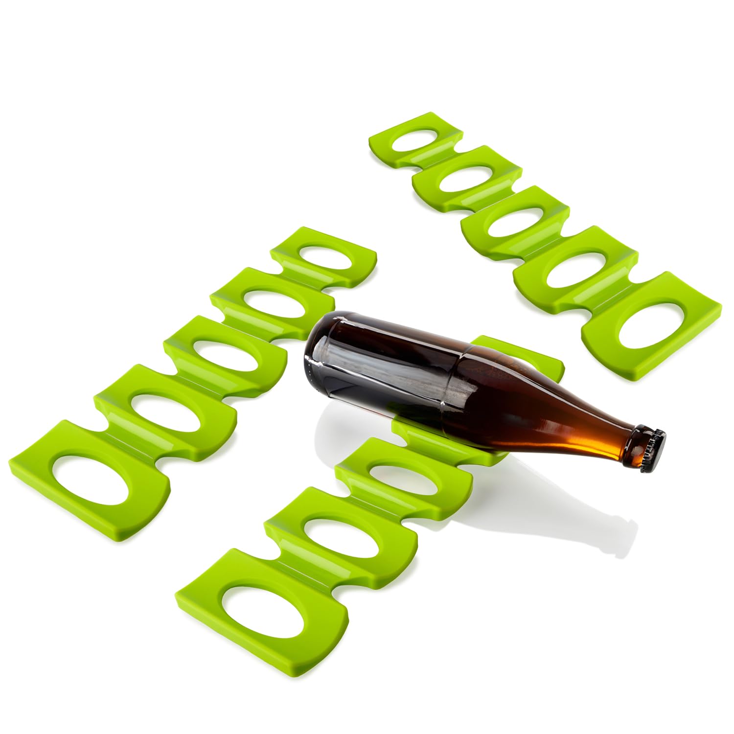 com-four® 3x Flaschenhalter Kühlschrank – Silikon Flaschenablage faltbar, Bierhalter & Dosenhalter, Getränke Organizer für Kühlschrank, Weinregal Stapelhilfe für Flaschen & Dosen, rutschfest (grün)