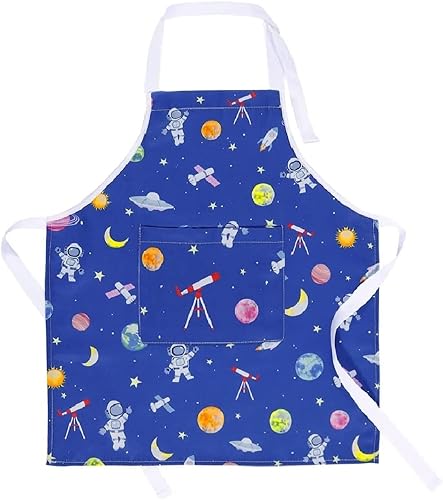 RosieLily Delantal para niños pequeños, delantal de cocina para niños, delantal de astronauta para pintar, hornear, lindo delantal de arte para
