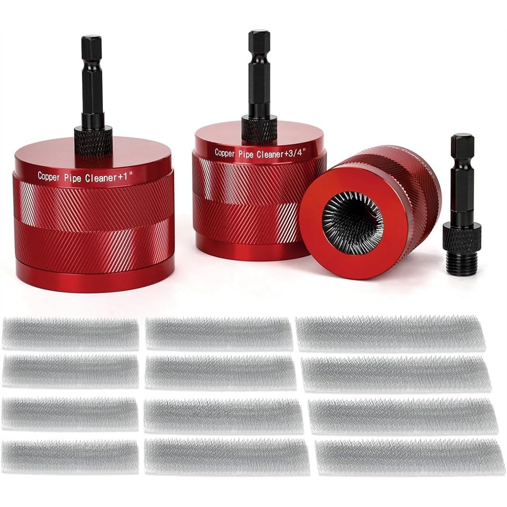 Nondk Copper Pipe Cleaner Cleaning Tool Set 1/2", 3/4", 1", With 1/4" Hex Shank& Brush Blades For Drill, For Removing Rust, Plumbing Tools