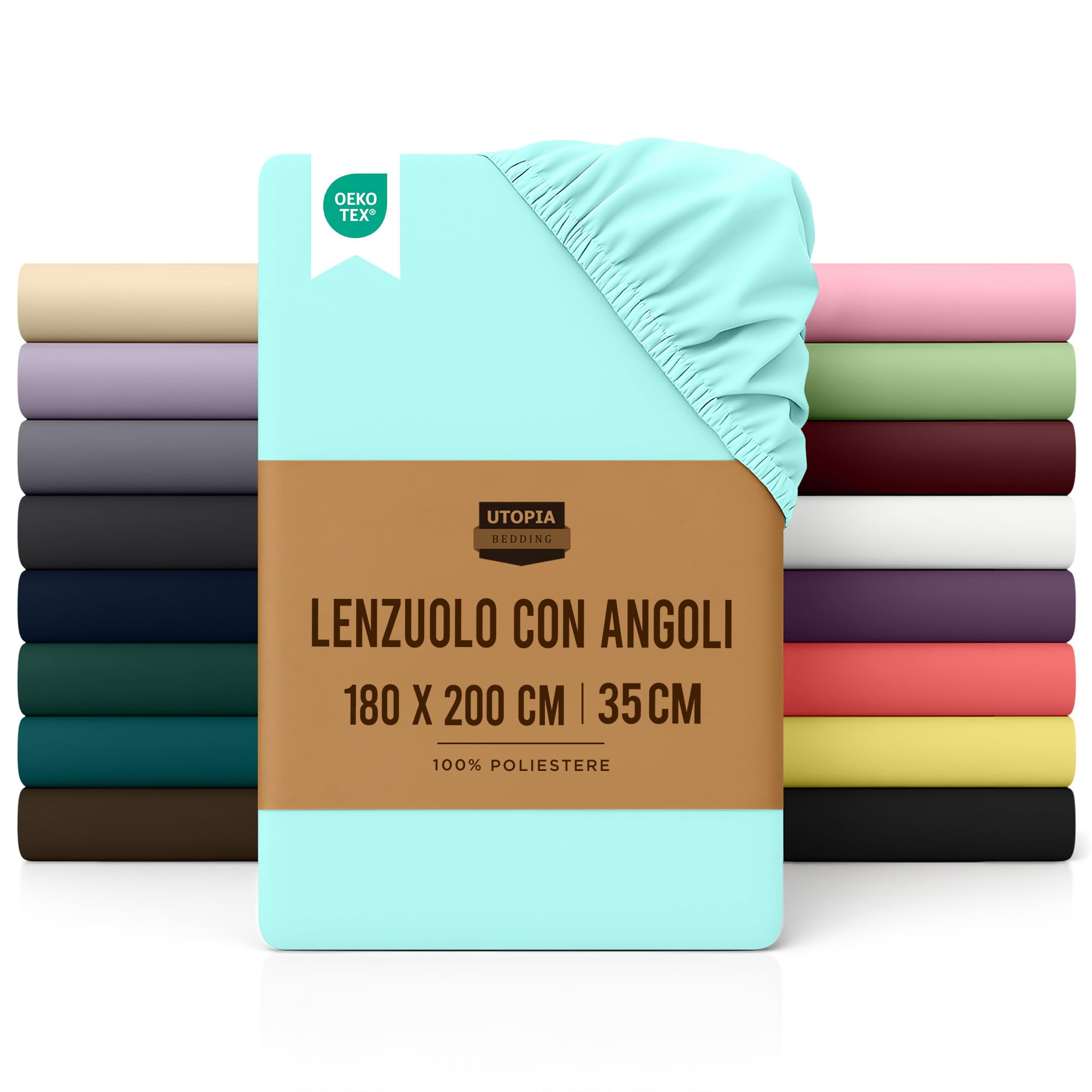 Utopia Bedding Lenzuolo con Angoli Due Piazze Matrimoniale - 180x200cm - Blu Spa- Microfibra di Poliestere Spazzolato - Lenzuolo Sotto con Angoli Elasticizzato