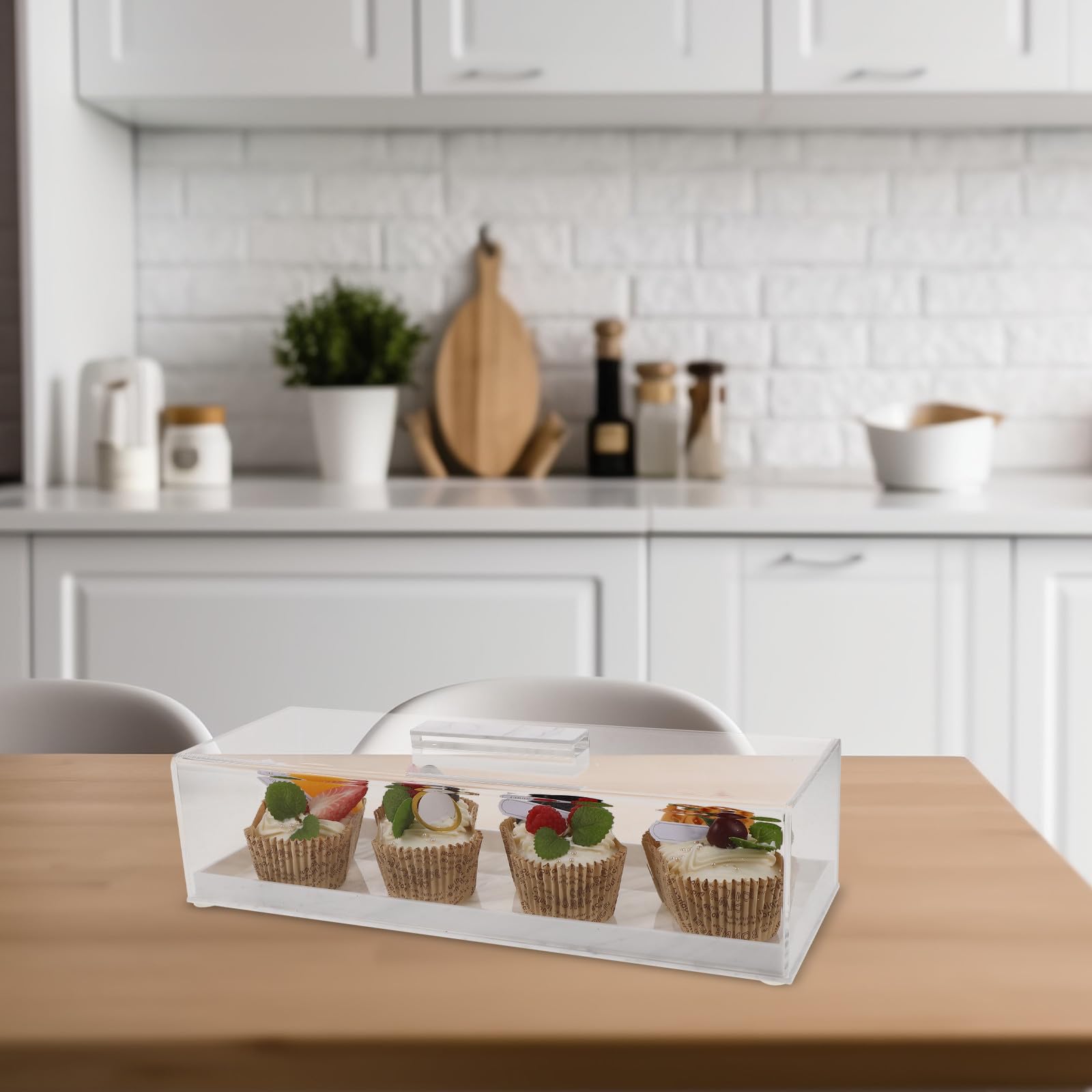 Cabilock Plateau à Dessert Rectangulaire en Acrylique Blanc avec Cloche à Fromage Multifonctionnelle et Design Gain de Place Cuisine et Maison Élégante