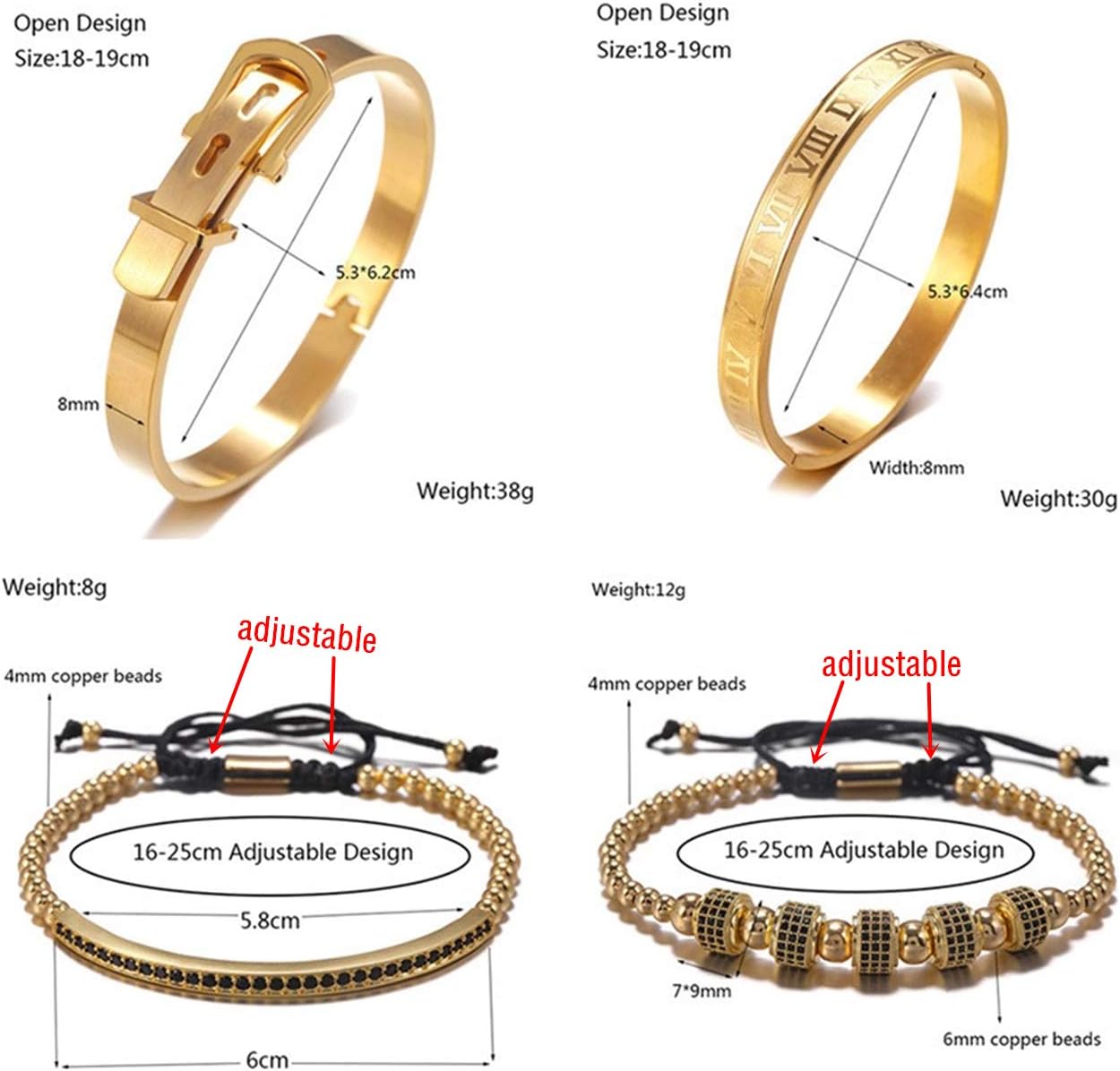 Gold Silver Plated Bracelets for Men Women Roman Numeral Bangle Bracelet Stainless Steel Personalized Engraved Unisex Gift