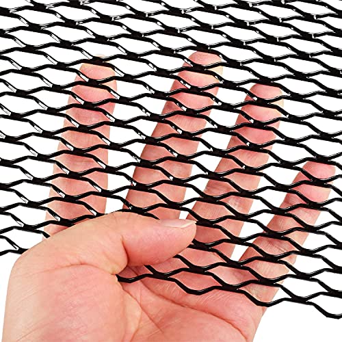 Image of AggAuto 47x16 inches Car Pickup Truck Grill Mesh Spoiler Bumper Vent Aluminum Alloy Automotive Grille Insert Air Intake Racing Seagull Hole 8x25mm Black