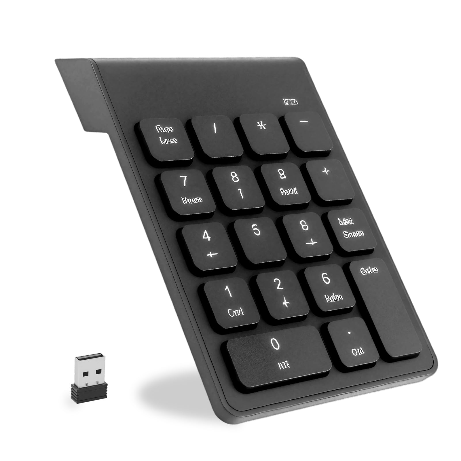 Teclado digital inalámbrico, teclado numérico Bluetooth, teclado numérico ergonómico portátil mini con receptor USB, teclado numérico de escritorio 18 teclas para ordenador portátil/superficie Pro/PC