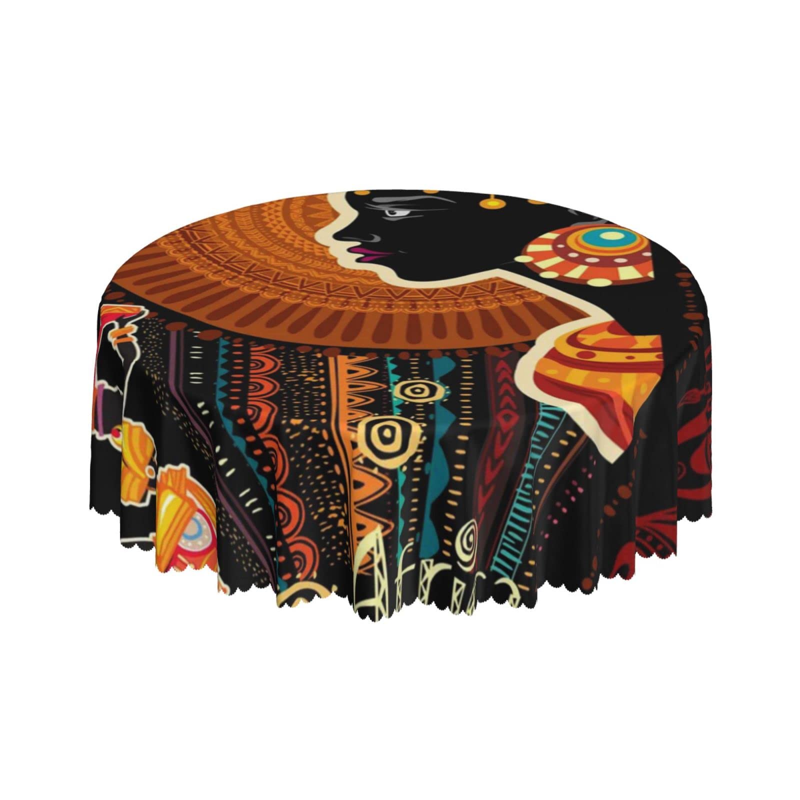 Lsjuee Abstract African Tribal Women Black Round Tablecloth 60 Inch Printed Washable Tablecloth for Dining Party Holiday Fall Home Decorative