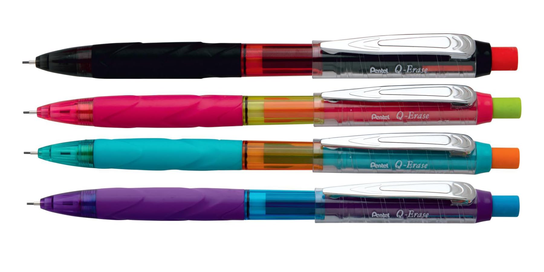 Pentel Q-Erase Qe420 Mechanical Pencil | Lead Of Grade Hb | Long Lasting Jumbo Eraser With Retractable Mechanism | Ribbed Grip (4, 0.5 Mm - 4 Body Colours), Ink black-image-20