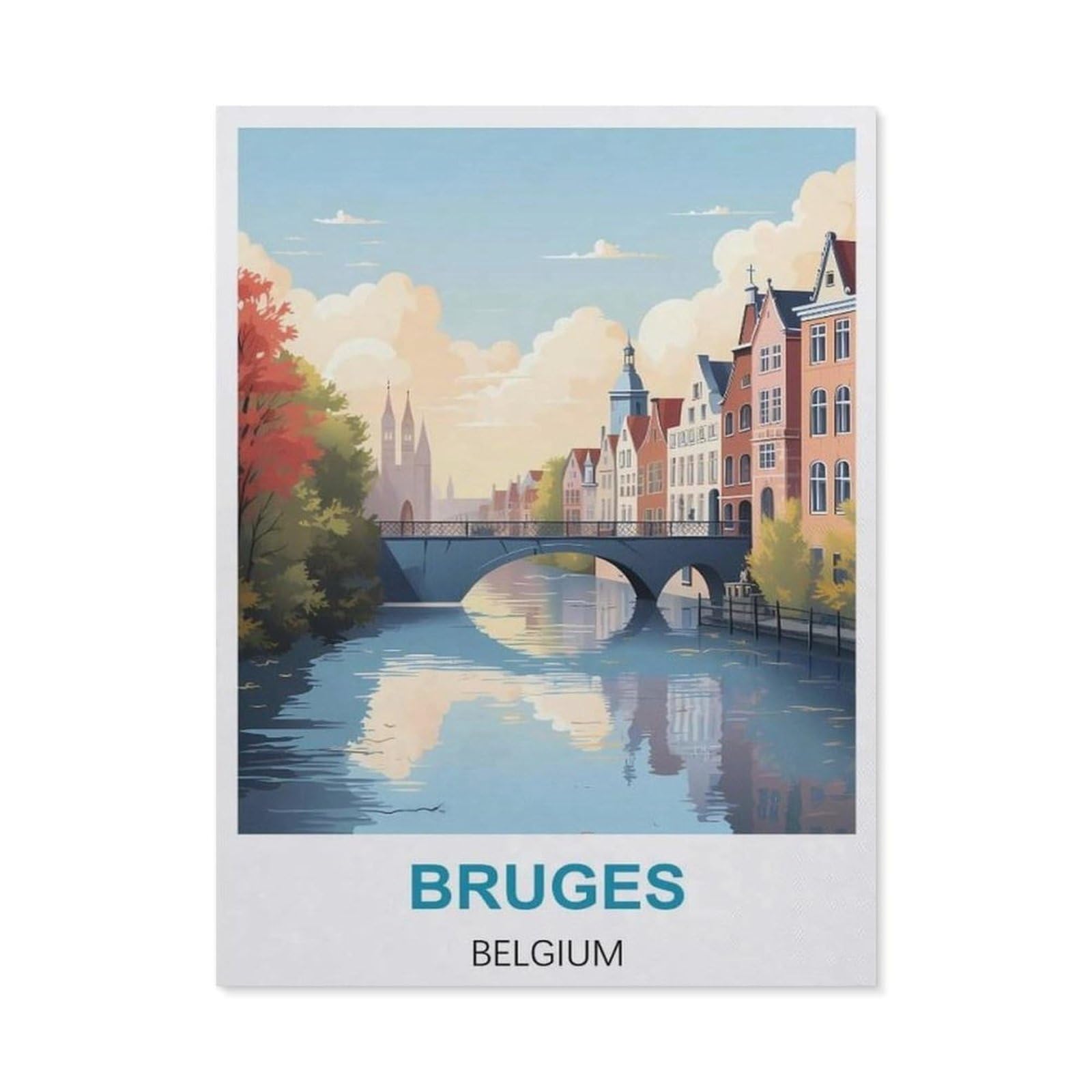 BEAYODKP DIY Diamond Painting，Bruges Belgium Vintage Travel Poster，Cross Stitch Full Drill 5D Embroidery Mosaic Wall Decor Art（50 x 60 cm/19.68 x 23.62 inches）-BX95