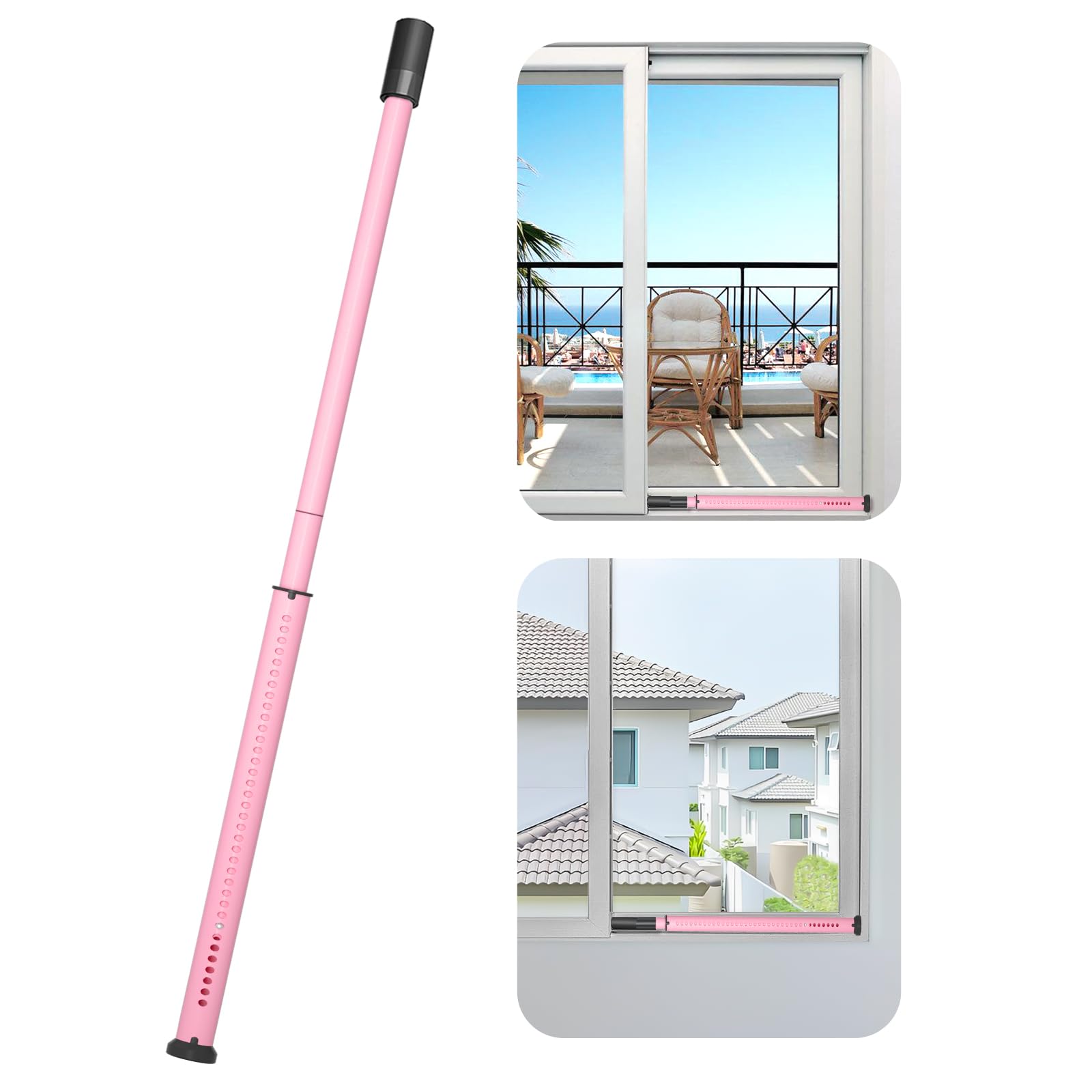 AceMining Barra de seguridad para puerta corrediza, barra de bloqueo de puerta corrediza de patio, barra de seguridad ajustable multiusos de 20 a 50 pulgadas, tope de puerta corrediza, rosa, 1 paquete