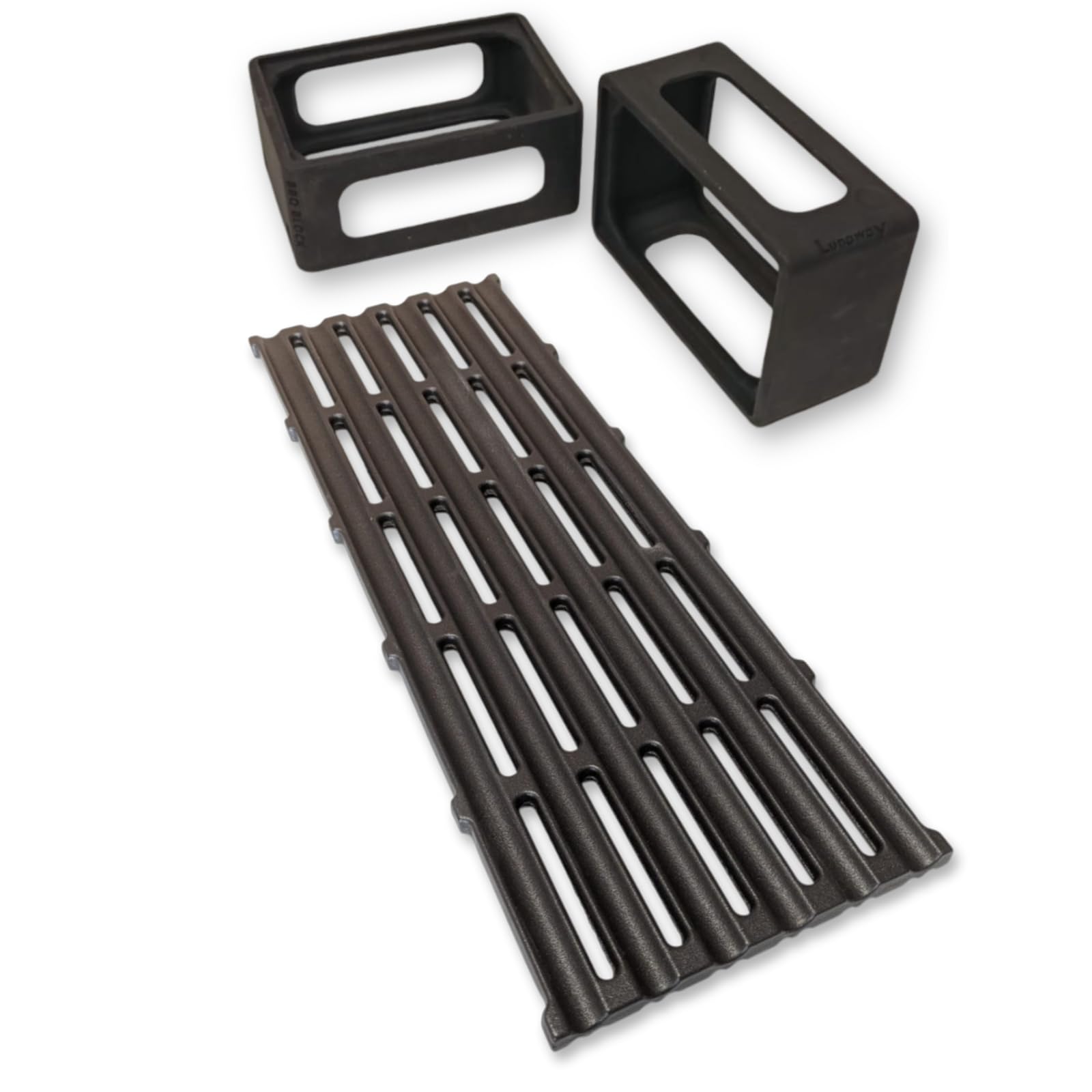 Griglia in Ghisa 48x17cm + Coppia supporti BBQ Blocks | Cottura uniforme e professionale | Reversibile | Doppia smaltatura Black di LUNAWAY | Sistema modulare per barbecue lineari