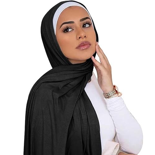 Piewag Hijab Scarf for Women Soft Cotton Muslim Jersey Hijab Head Wrap Scarves Fashion Long Scarf Shawls - Black
