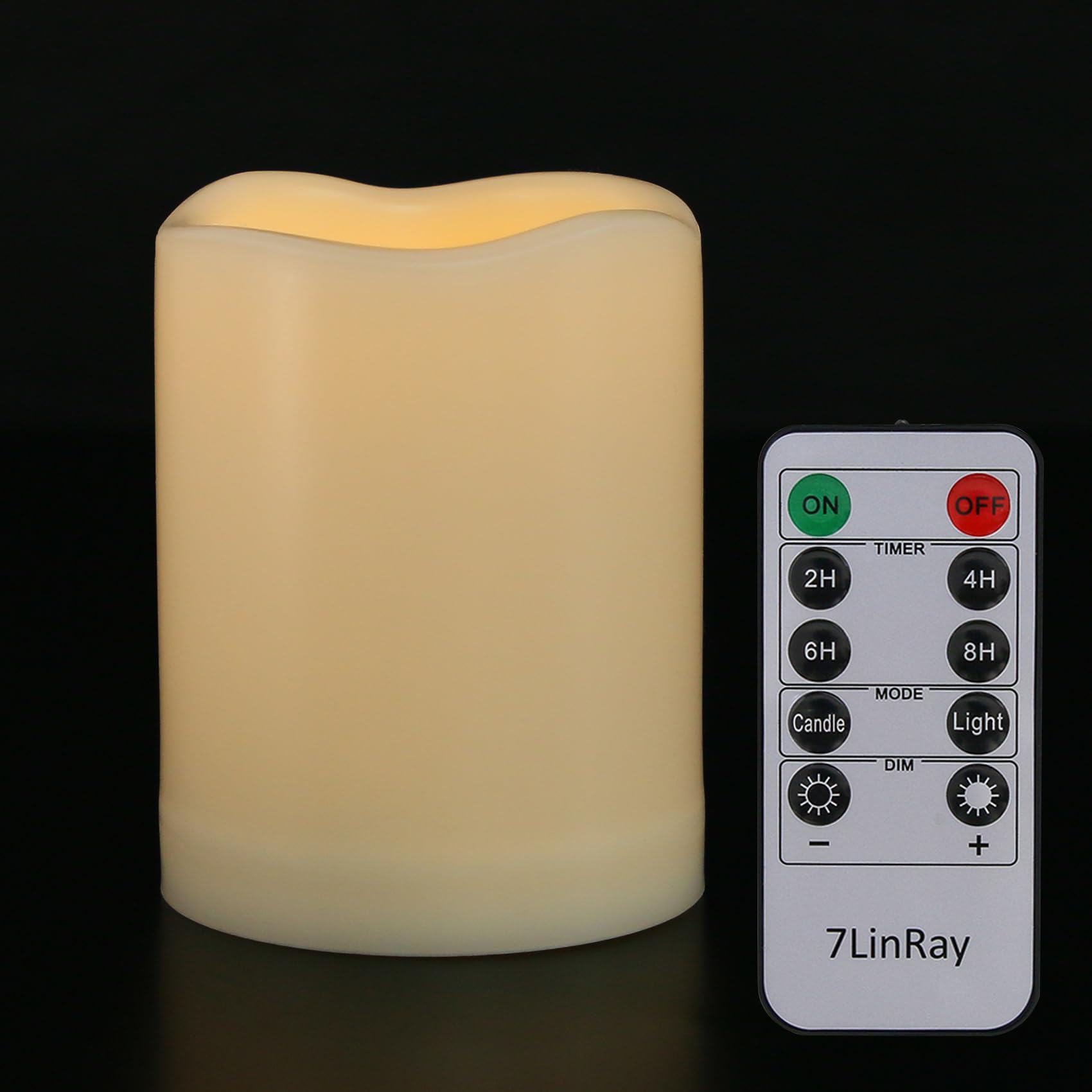 7LinRay 1 Pack 3" x 4" Battery Operated Flameless Candles with Remote and Timer, Outdoor Flickering LED Pillar Flameless Candles for Home Decor, Ivory, Plastic