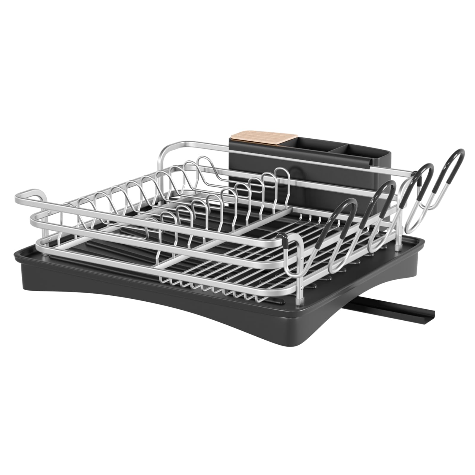 BRIAN & DANY Abtropfgestell Geschirr, Geschirrabtropfgestell Aluminium mit Becherhalter und Besteckkorb, Geschirrabtropfgitter mit Schwenkbarem, Silber