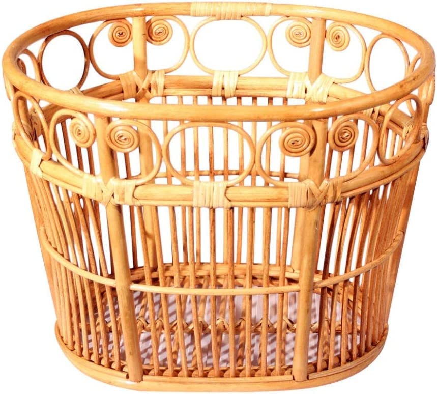 Panier à linge en rotin avec poignées pour rangement salle de bain