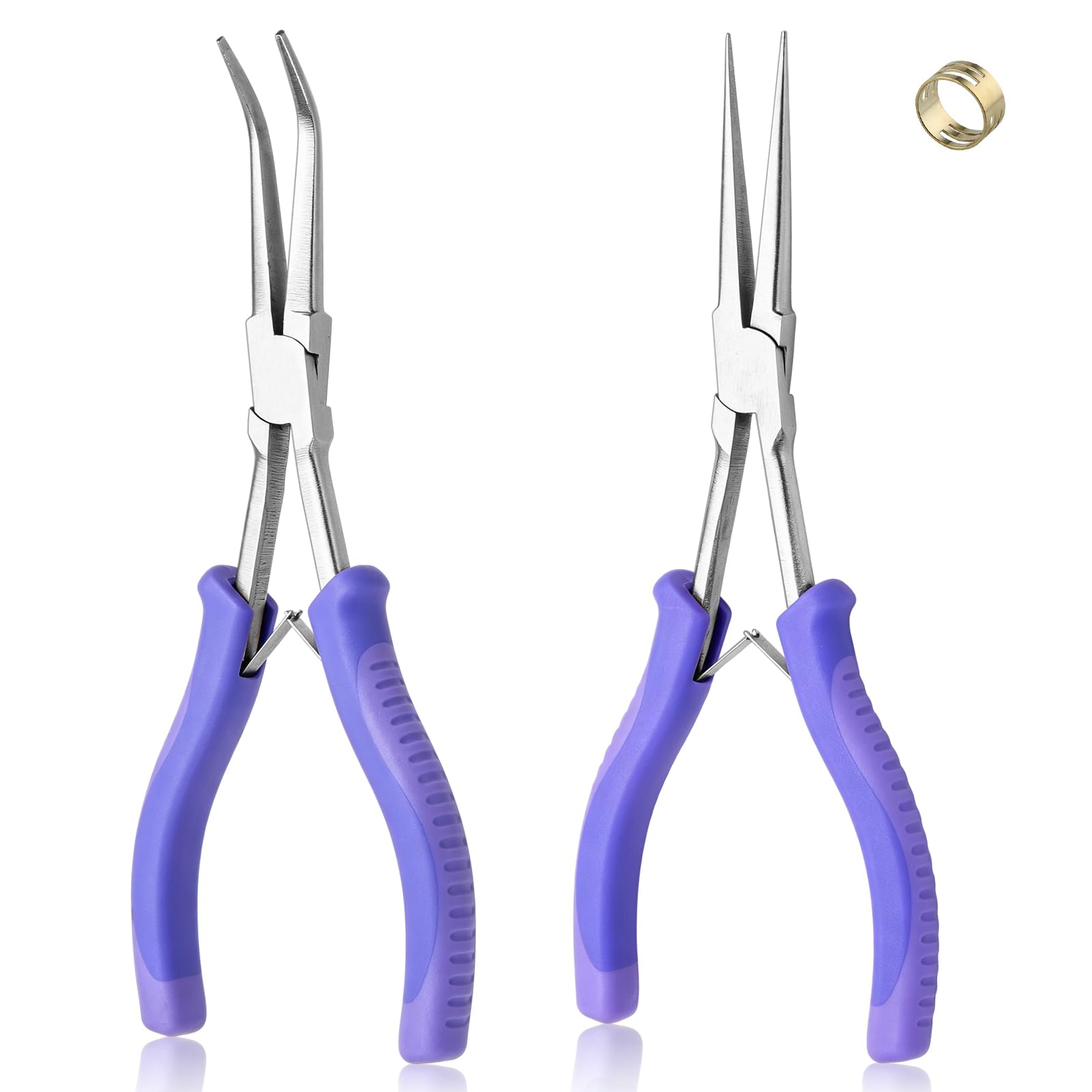 GOLD DEER 2PCS Long Reach Needle Nose Pliers Set with Ring Mandrel, Smooth Jaw Bent & Straight Extra Long Nose Pliers, Precision Wire Bending Tools for Jewelry Making, Electronics & Fishing