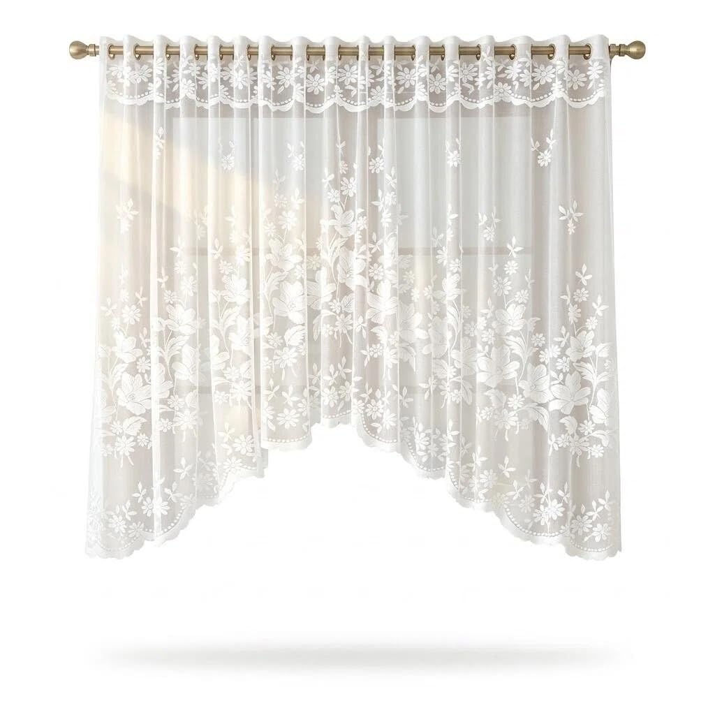 White Lace Curtains 160x100cm, Floral Embroidery Sheer Voile for Window